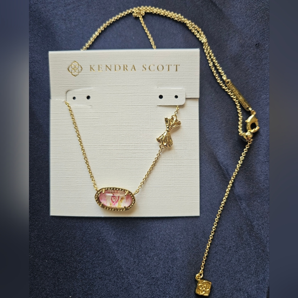 Kendra Scott Gold Necklace with Pink Oval Stone